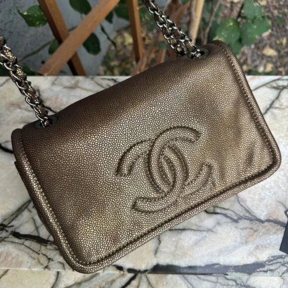 SOLD Chanel Classic Timeless CC Single Flap Metallic Caviar Shoulder Bag - Picture 3 of 16